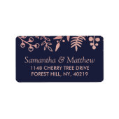 Elegant Navy & Roos Gold Floral Wedding Collectie Etiket (Voorkant)