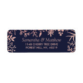 Elegant Navy & Roos Gold Floral Wedding Collectie Etiket (Voorkant)
