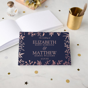 Elegant Navy & Roos Gold Floral Wedding Collectie Gastenboek