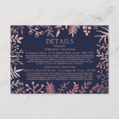 Elegant Navy & Roos Gold Floral Wedding Collectie Informatiekaartje (Voorkant)