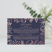 Elegant Navy & Roos Gold Floral Wedding Collectie Informatiekaartje (Staand voorkant)