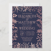 Elegant Navy & Roos Gold Floral Wedding Collectie Kaart (Voorkant)