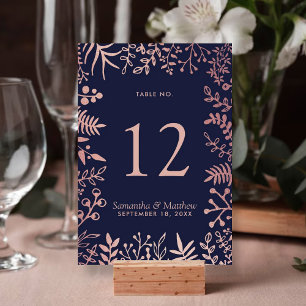 Elegant Navy & Roos Gold Floral Wedding Collectie Kaart