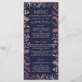 Elegant Navy & Roos Gold Floral Wedding Collectie Menu (Voorkant)