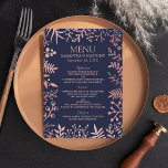 Elegant Navy & Roos Gold Floral Wedding Collectie Menu<br><div class="desc">Viel in stijl met deze moderne en zeer trendy huwelijksontbijtmenu's. Het ontwerp is gemakkelijk te personaliseren met uw eigen formulering en uw gasten zullen enthousiast zijn wanneer zij deze geweldige menu's zien. Overeenkomende objecten zijn te vinden in het collectie.</div>