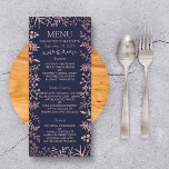 Elegant Navy & Roos Gold Floral Wedding Collectie Menu<br><div class="desc">Viel in stijl met deze moderne en zeer trendy huwelijksontbijtmenu's. Het ontwerp is gemakkelijk te personaliseren met uw eigen formulering en uw gasten zullen enthousiast zijn wanneer zij deze geweldige menu's zien. Overeenkomende objecten zijn te vinden in het collectie.</div>