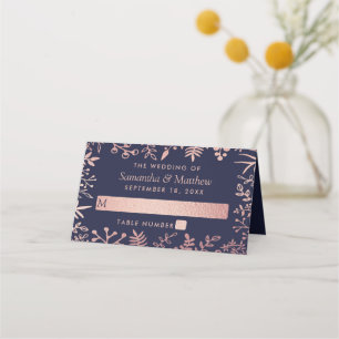 Elegant Navy & Roos Gold Floral Wedding Collectie Plaatskaartje