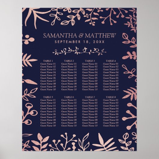 Elegant Navy & Roos Gold Floral Wedding Collectie Poster (Voorkant)