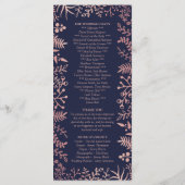Elegant Navy & Roos Gold Floral Wedding Collectie Programmakaart (Achterkant)