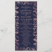 Elegant Navy & Roos Gold Floral Wedding Collectie Programmakaart (Voorkant)