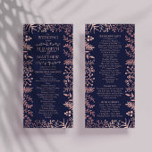 Elegant Navy & Roos Gold Floral Wedding Collectie Programmakaart