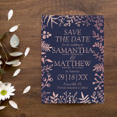 Elegant Navy & Roos Gold Floral Wedding Collectie Save The Date