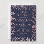 Elegant Navy & Roos Gold Floral Wedding Collectie Save The Date (Voorkant)