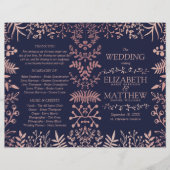 Elegant Navy & Roos Gold Floral Wedding Programme (Voorkant)