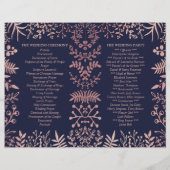 Elegant Navy & Roos Gold Floral Wedding Programme (Achterkant)