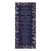 Elegant Navy & Roos Gold Floral Wedding Programme Reclamekaart (Voorkant)