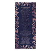 Elegant Navy & Roos Gold Floral Wedding Programme Reclamekaart (Achterkant)
