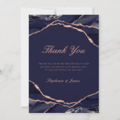 Elegant Navy Roos Gold Foil Agate Weddenfoto Bedankkaart (Achterkant)