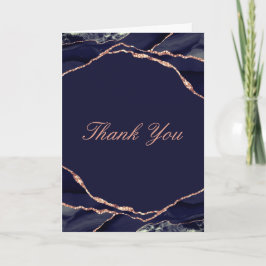 Elegant Navy Roos Gold Foil Agate Weddenfoto Bedankkaart