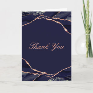 Elegant Navy Roos Gold Foil Agate Weddenfoto Bedankkaart