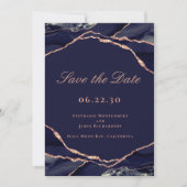 Elegant Navy Roos Gold Foil Agate Weddenfoto Save The Date (Voorkant)