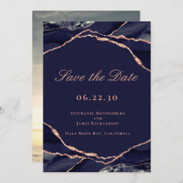 Elegant Navy Roos Gold Foil Agate Weddenfoto Save The Date