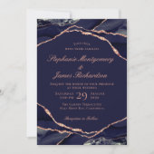 Elegant Navy Roos Gold Foil Agate Wedding Kaart (Voorkant)