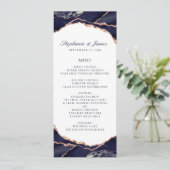 Elegant Navy Roos Gold Foil Agate Wedding Menu (Staand voorkant)