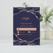 Elegant Navy Roos Gold Foil Agate Wedding RSVP Kaartje (Staand voorkant)