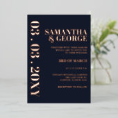 Elegant Navy Roos Gold Modern Wedding Folie Uitnodiging (Staand Voorkant)