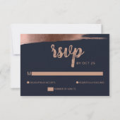 Elegant Navy Roos Gold Simple Modern Wedding RSVP Kaartje (Voorkant)