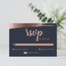 Elegant Navy Roos Gold Simple Modern Wedding RSVP Kaartje