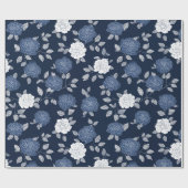 Elegant Navy Roos Wit Bloemmotief Cadeaupapier (Vlak)
