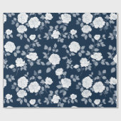 Elegant Navy Roos Witte Bloemmotief Cadeaupapier (Vlak)