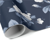 Elegant Navy Roos Witte Bloemmotief Cadeaupapier (Rol Hoek)