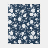 Elegant Navy Roos Witte Bloemmotief Fleece Deken (Voorkant)