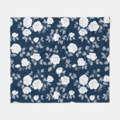 Elegant Navy Roos Witte Bloemmotief Fleece Deken (Voorkant (Horizontaal))