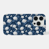 Elegant Navy Roos Witte Bloemmotief iPhone Hoesje (Achterkant horizontaal)