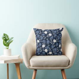 Elegant Navy Roos Witte Bloemmotief Kussen