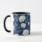 Elegant Navy Roos Witte Bloemmotief Mok (Links)