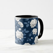 Elegant Navy Roos Witte Bloemmotief Mok (Voorkant rechts)