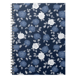 Elegant Navy Roos Witte Bloemmotief Notitieboek