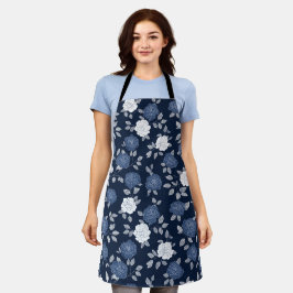 Elegant Navy Roos Witte Bloemmotief Schort