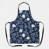 Elegant Navy Roos Witte Bloemmotief Schort (Voorkant)