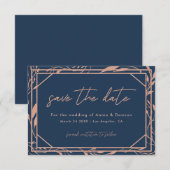 Elegant Navy & Rose Goud Huwelijk Save The Date (Voorkant / Achterkant)