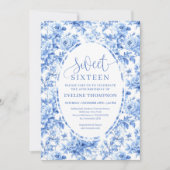 Elegant Navy Roses Digital 16th Birthday Invite Kaart (Voorkant)