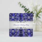 Elegant Navy Royal Blue Lace Diamond Overlay Party Kaart (Staand voorkant)