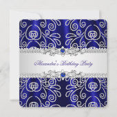 Elegant Navy Royal Blue Lace Diamond Overlay Party Kaart (Voorkant)