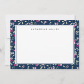 Elegant Navy & Roze Floral Pattern Note Card Notitiekaartje (Voorkant)