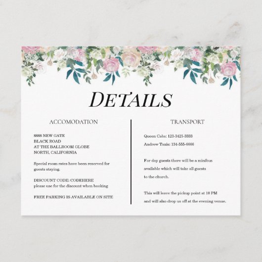 Elegant Navy Roze Roze Bruiloft Informatiekaartje (Voorkant)